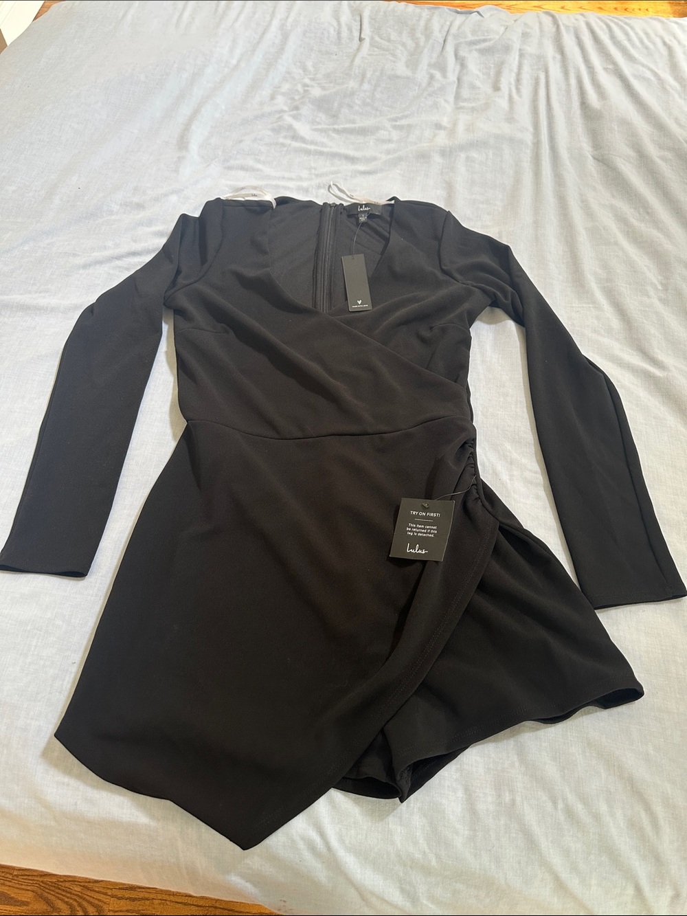 Lulu's Black Long-Sleeve Wrap Romper - Picture 1 of 2